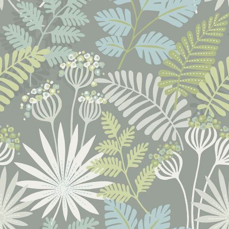 Papier Peint intissé Herbier Tropical Naïf gris - HAPPY - LUTÈCE - FD26451