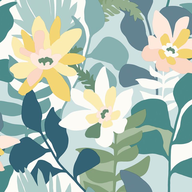 Papier Peint intissé Fleur de Coco bleu et vert - HAPPY - LUTÈCE - FD26456