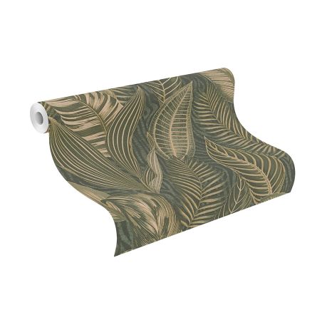 Papier peint intissé Camouflage Tropical vert et or - African Queen - Rasch - 751826