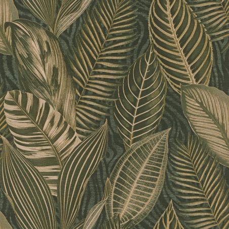Papier peint intissé Camouflage Tropical vert et or - African Queen - Rasch - 751826
