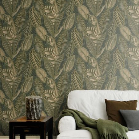 Papier peint intissé Camouflage Tropical vert et or - African Queen - Rasch - 751826