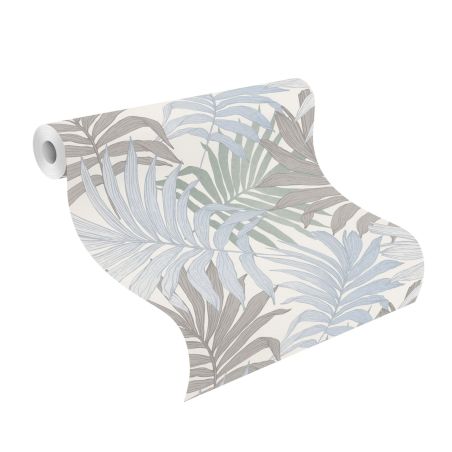 Papier peint intissé Aréca gris et bleu - Bambino XIX - Rasch - 252644