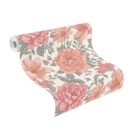 Papier peint intissé Bouquet rose et vert - Bambino XIX - Rasch - 252422