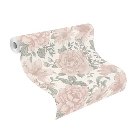 Papier peint intissé Bouquet rose et vert pastel - Bambino XIX - Rasch - 252439