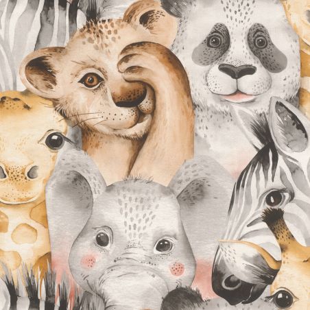 Papier peint intissé Doudou du Zoo gris et beige - Bambino XIX - Rasch - 252521
