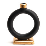 Bougeoir Alix rond noir et or  - 18x15x5cm - Amadeus - 158640