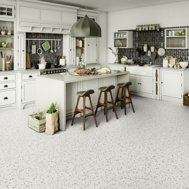 Sol PVC - Confetti Emerald - terrazzo vert et gris - Primetex - GERFLOR - rouleau 3M