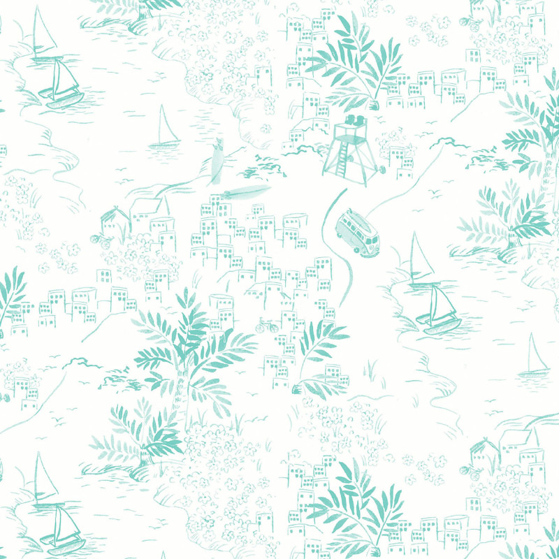 Papier peint intissé Paysage Littoral Bateaux menthe - Tartine et Chocolat - Lutèce - 36230304