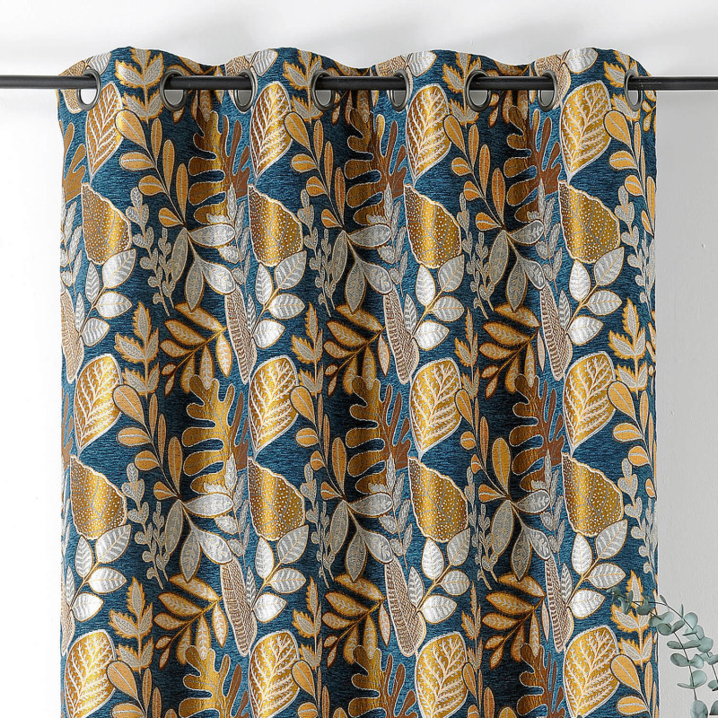 Rideau à œillets Isis jaune soleil et bleu paon - 140x250cm - Linder - 1935-30-375