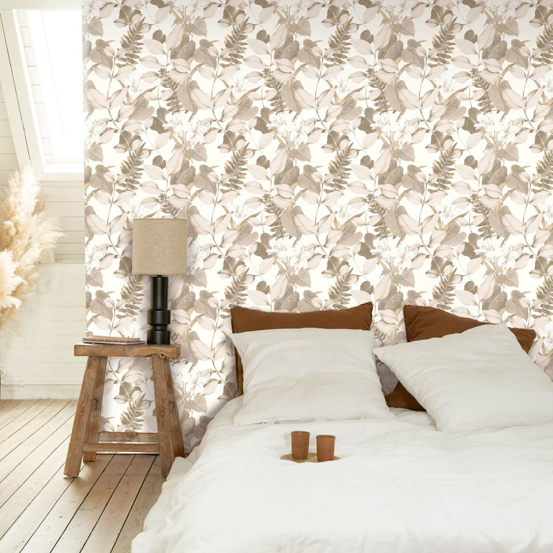 Papier peint intissé Royal Lily beige ficelle - Soliflore - Casadeco - SOLI200261303