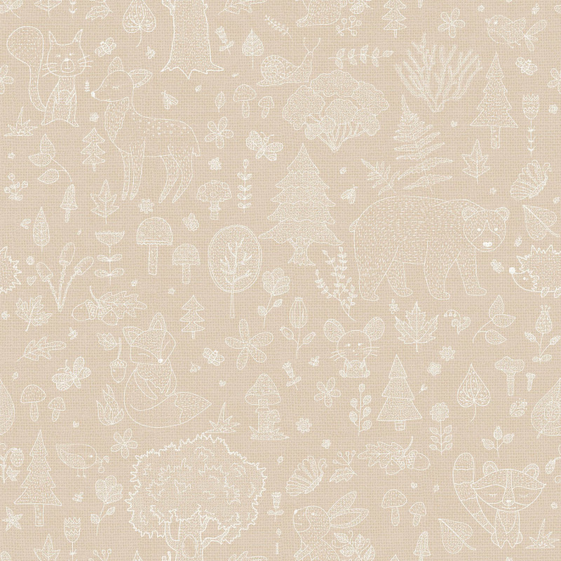 Papier peint intissé Animaux de la forêt beige - Babyland 2 - Lutèce - 14809