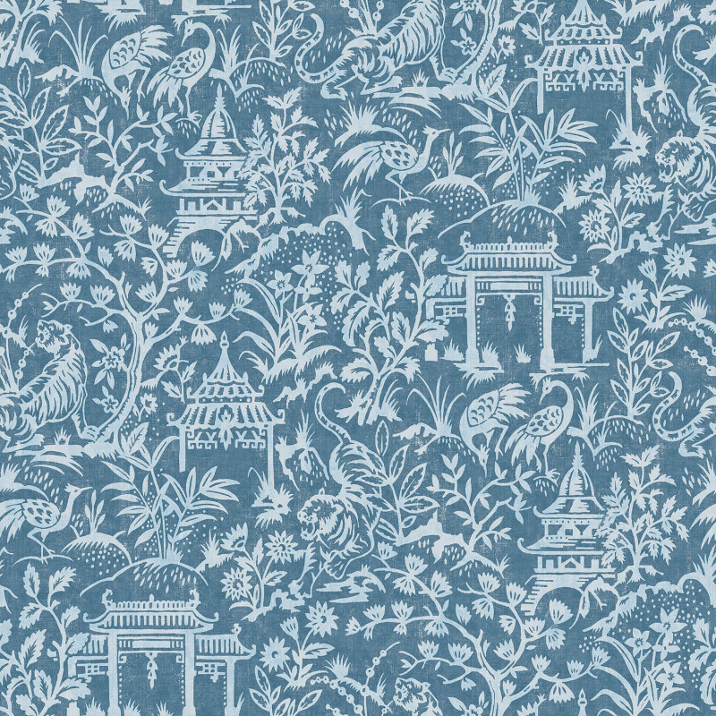 Papier peint intissé Toile de Jouy Japonais bleu - Jardin Secret - Lutèce - G78508