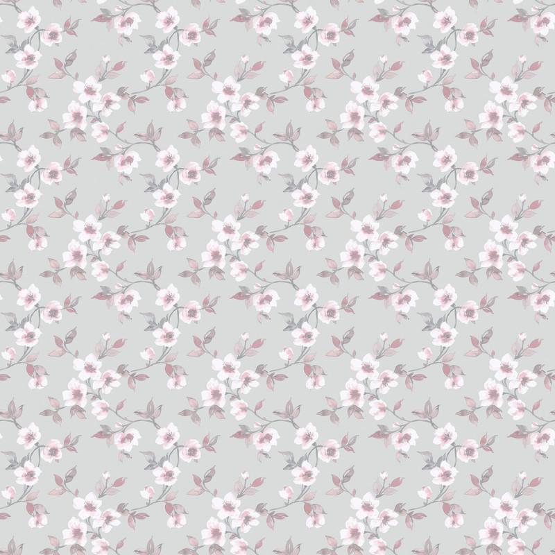 Papier peint intissé Eglantier rose et gris - Jardin Secret - Lutèce - G78485