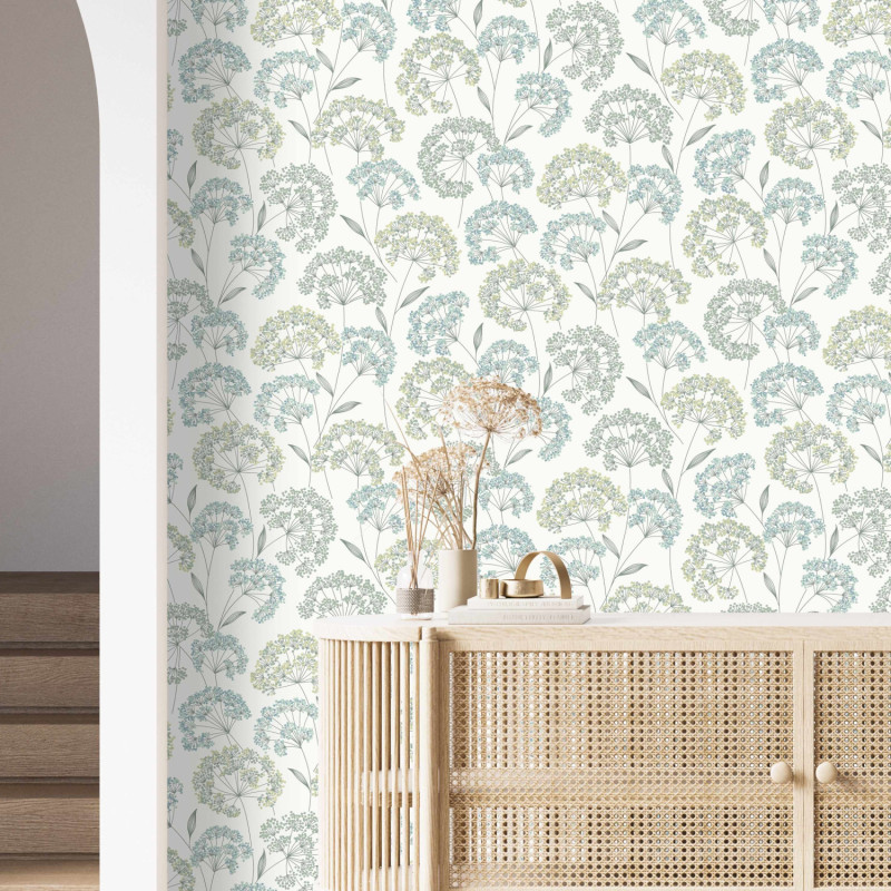 Papier peint intissé Angelica Ombrelle bleu et vert - Allegretto - Rasch - 793314