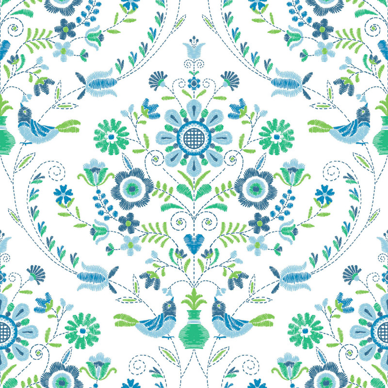 Papier peint intissé Britt médaillon printanier bleu - Délicatesse - Lutèce - FD26511