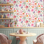 Papier peint vinyle sur intissé Jardin de fleurs rose et vert - Illusion - Ugépa - M88810