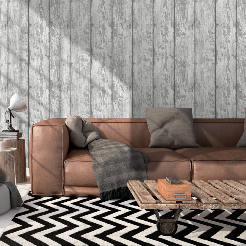 Papier peint Latte de bois gris vintage - Illusion - Ugépa - 350500