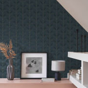 Papier peint intissé Mistinguett bleu pétrole - Années Folles - Casadeco - ANFO201026793