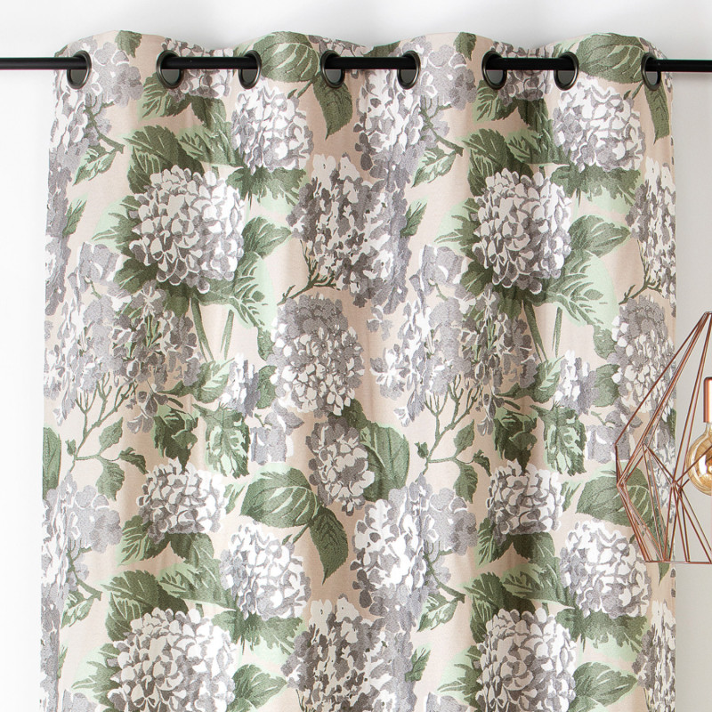 Rideau à œillets Hortensia vert blanc beige - 140x240cm - Linder - 1448-15-10200-375