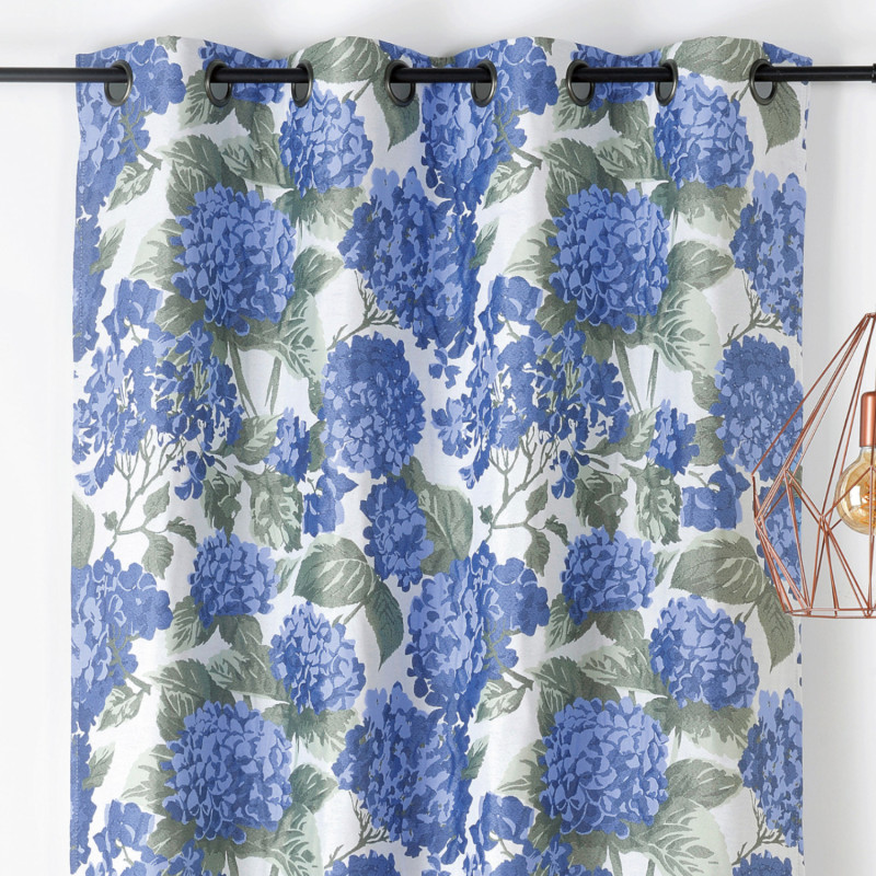 Rideau à œillets Hortensia bleu bleuet blanc et vert - 140x240cm - Linder - 1448-40-10200-375