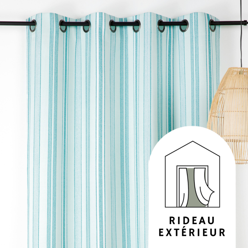 Rideau à œillets extérieur Plage bleu turquoise - 140x265cm - Linder - 1707-41-375
