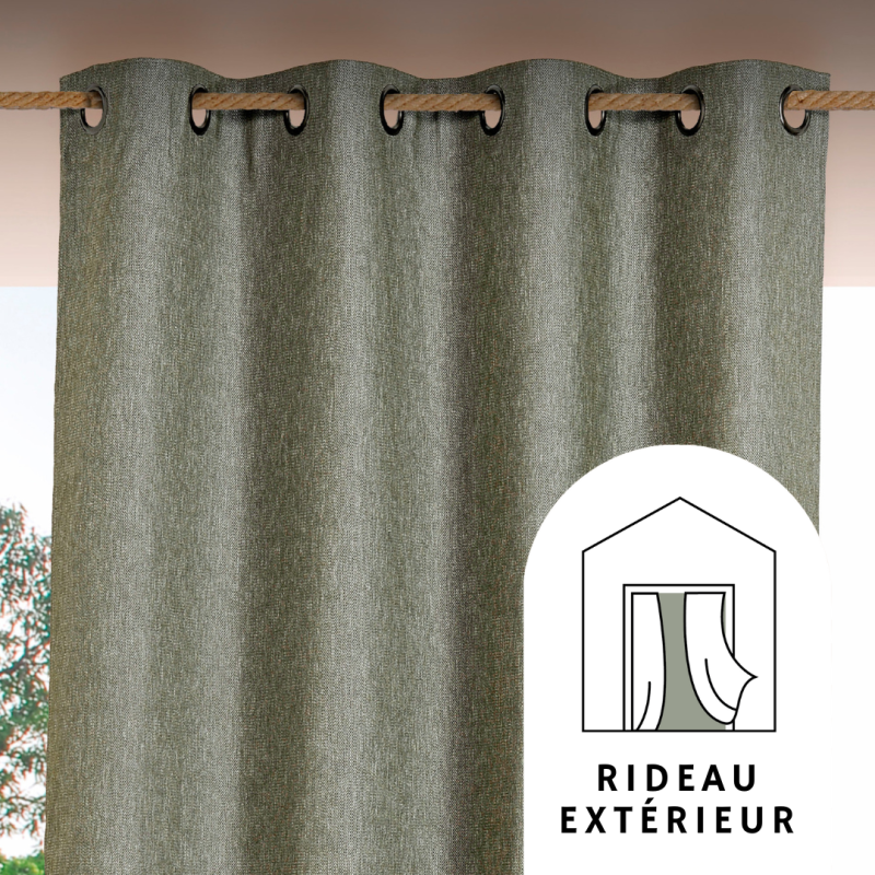 Rideau à œillets extérieur Rooftop vert kaki chiné - 140x265cm - Linder - 1706-80-375
