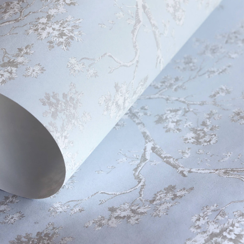 Papier peint intissé Arbre taupe et bleu - Fontainebleau - Casadeco - FONT81526106