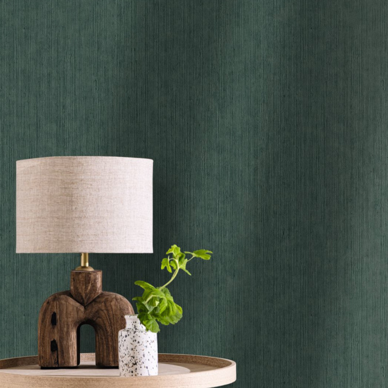 Papier peint vinyle sur intissé Sisal vert sapin - Bornéo - Caselio - BORN106017589
