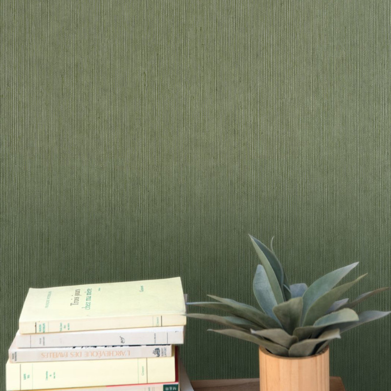 Papier peint vinyle sur intissé Sisal vert mousse - Bornéo - Caselio - BORN106017230