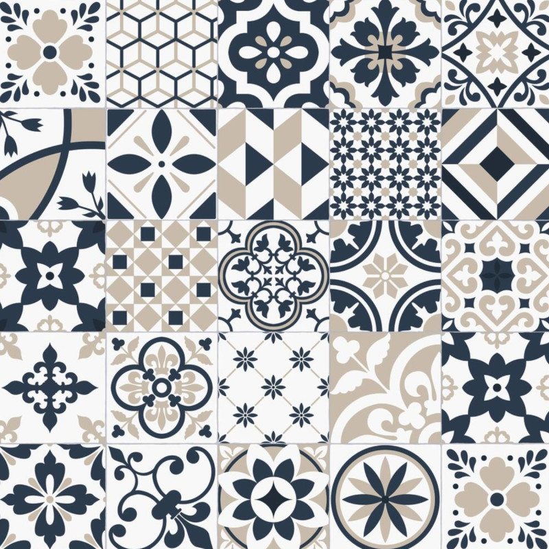 Sol PVC - Algarve 690M - Carreaux de ciment noir et beige - Feelings - Beauflor - rouleau 4M