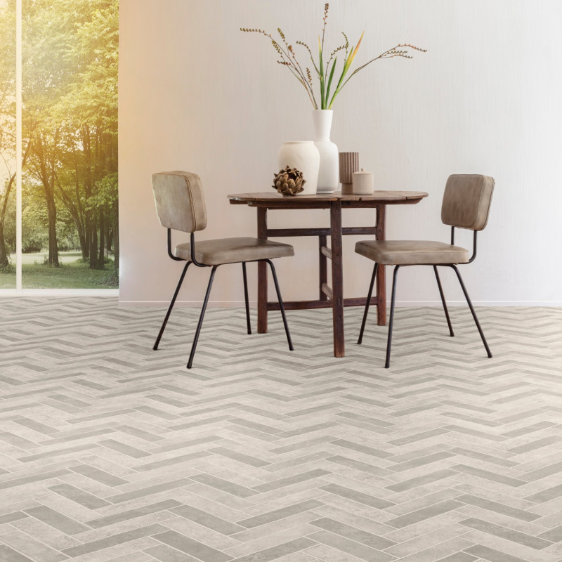 Sol PVC - Bruce 592 Carrelage chevron gris - Bingo - IVC - rouleau 3M