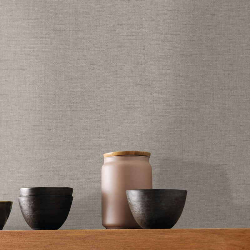 Papier peint vinyle sur intissé Uni mat taupe fumé - Linen 2 - Caselio - 103221819