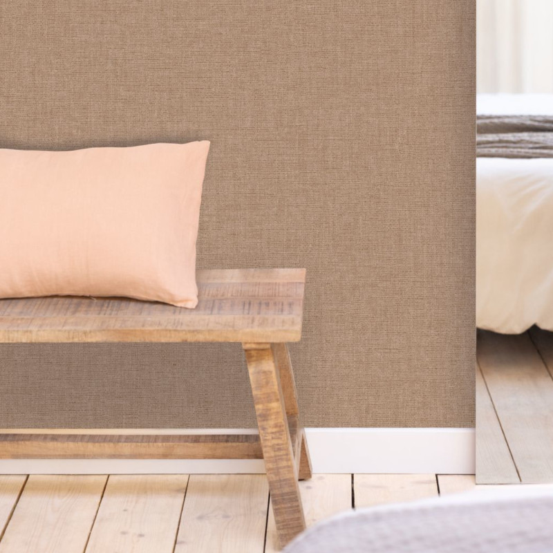 Papier peint vinyle sur intissé Uni mat marron glacé - Linen 2 - Caselio - 103222952