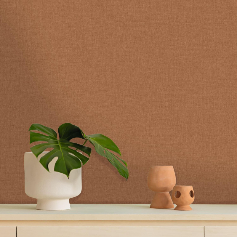 Papier peint vinyle sur intissé Uni mat sienne - Linen 2 - Caselio - 103223131