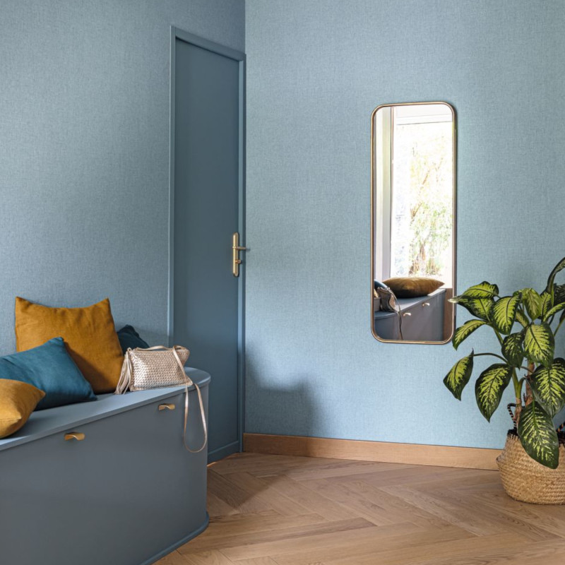 Papier peint vinyle sur intissé Uni mat bleu denim - Linen 2 - Caselio - 103226230