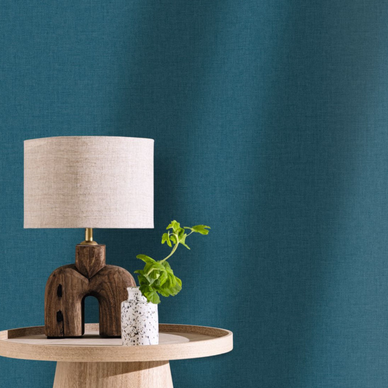 Papier peint vinyle sur intissé Uni mat bleu canard - Linen 2 - Caselio - 103226356