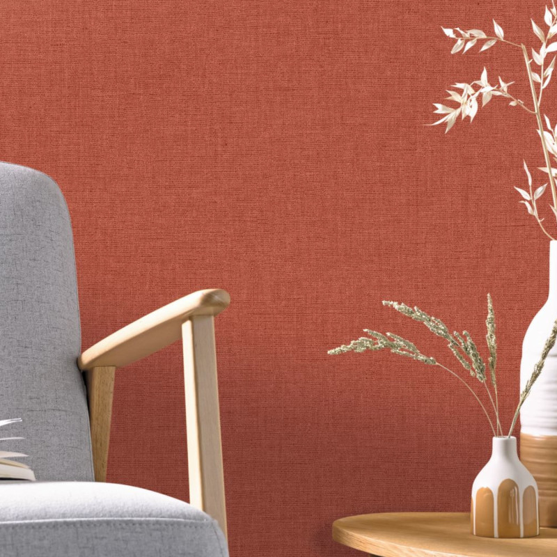 Papier peint vinyle sur intissé Uni mat rouge - Linen 2 - Caselio - 103228088