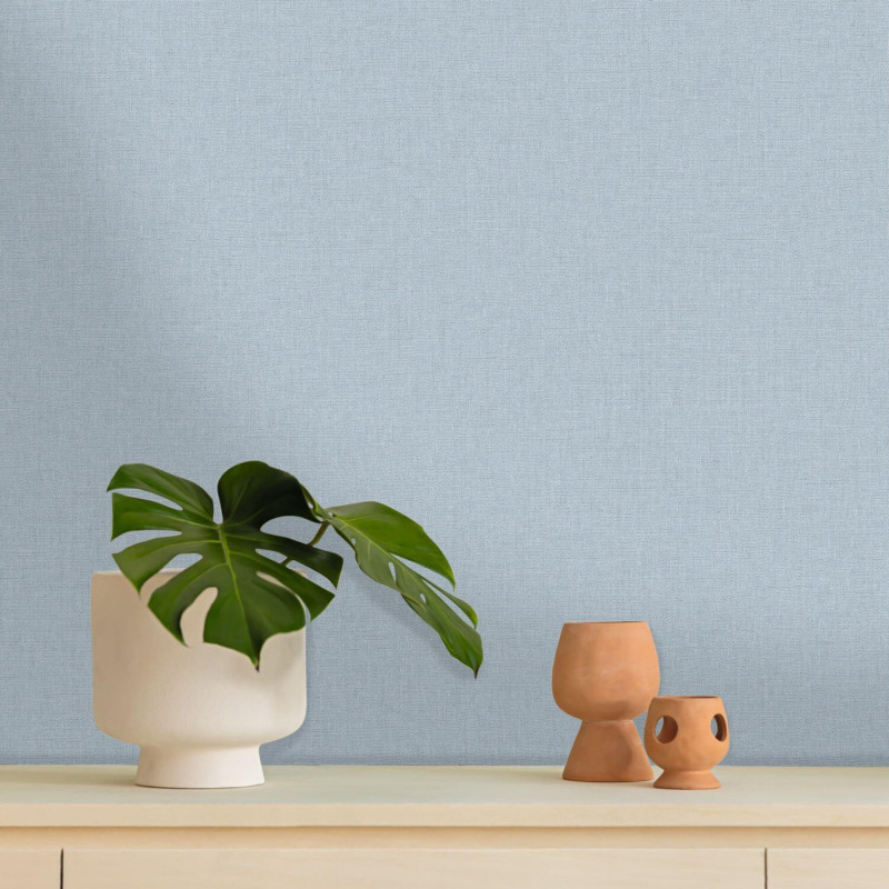Papier peint vinyle sur intissé Uni irisé bleu ciel argenté - Linen 2 - Caselio - 103236590
