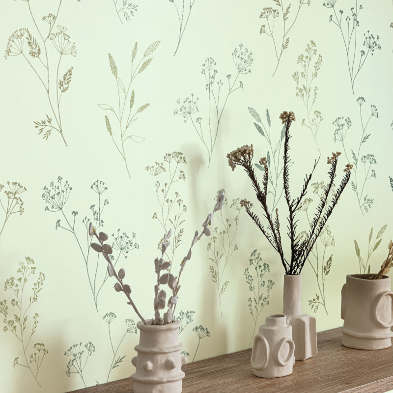 Papier peint vinyle sur intissé Little Graminea vert d'eau - Art Of Botany - Caselio - AOB106687158