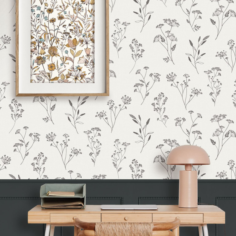 Papier peint vinyle sur intissé Little Graminea noir et blanc - Art Of Botany - Caselio - AOB106680928