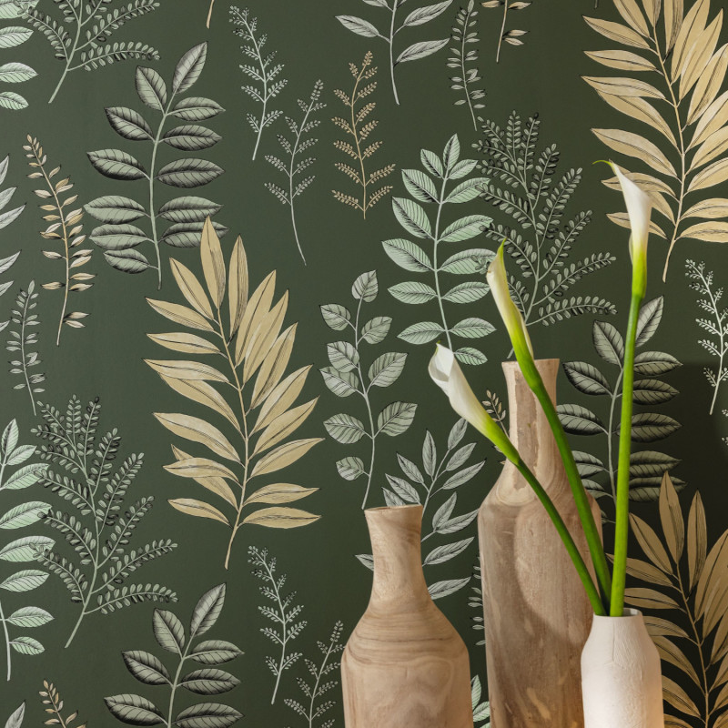 Papier peint vinyle sur intissé Florium vert anglais - Art Of Botany - Caselio - AOB106667424