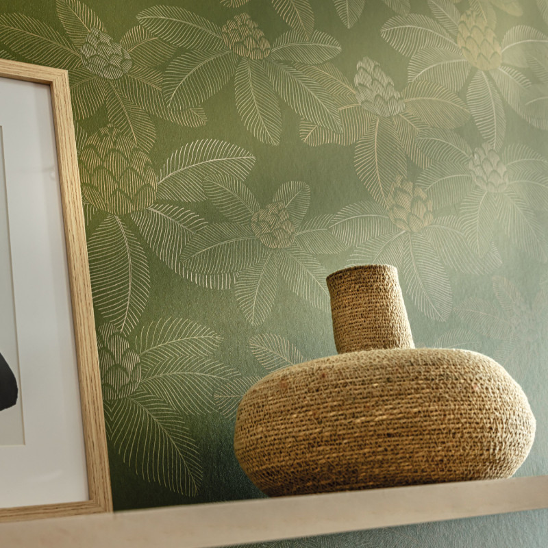 Papier peint vinyle sur intissé Lotus vert mousse - Art Of Botany - Caselio - AOB106657172