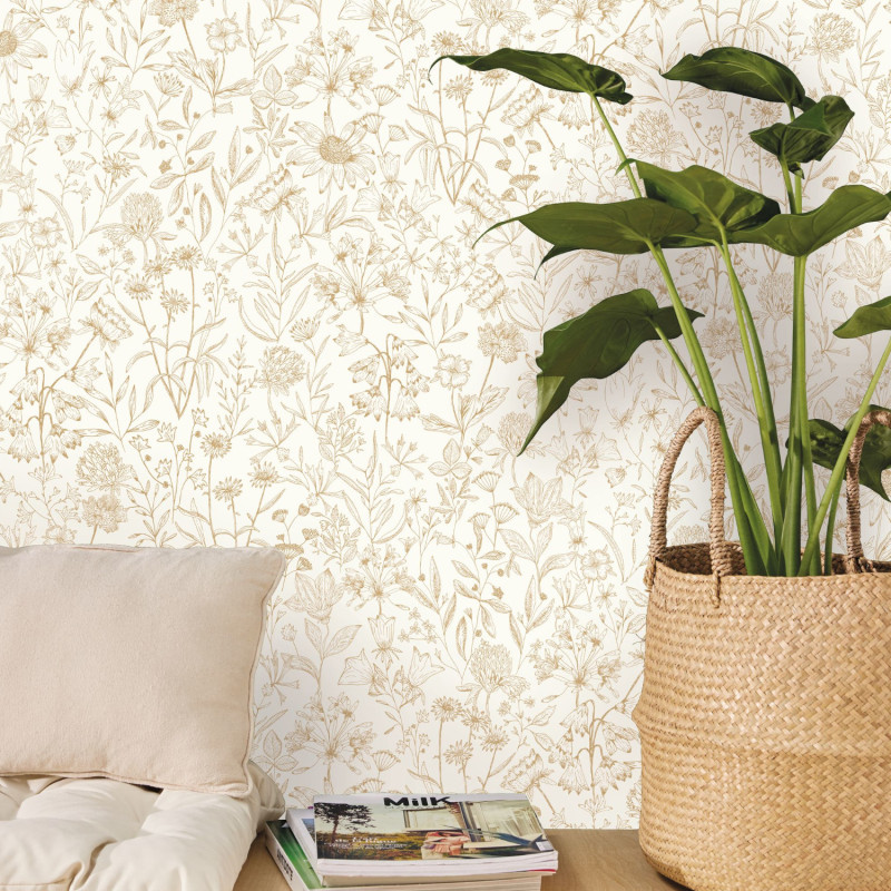 Papier peint vinyle sur intissé Jardin de Giverny blanc or - Art Of Botany - Caselio - AOB103002044