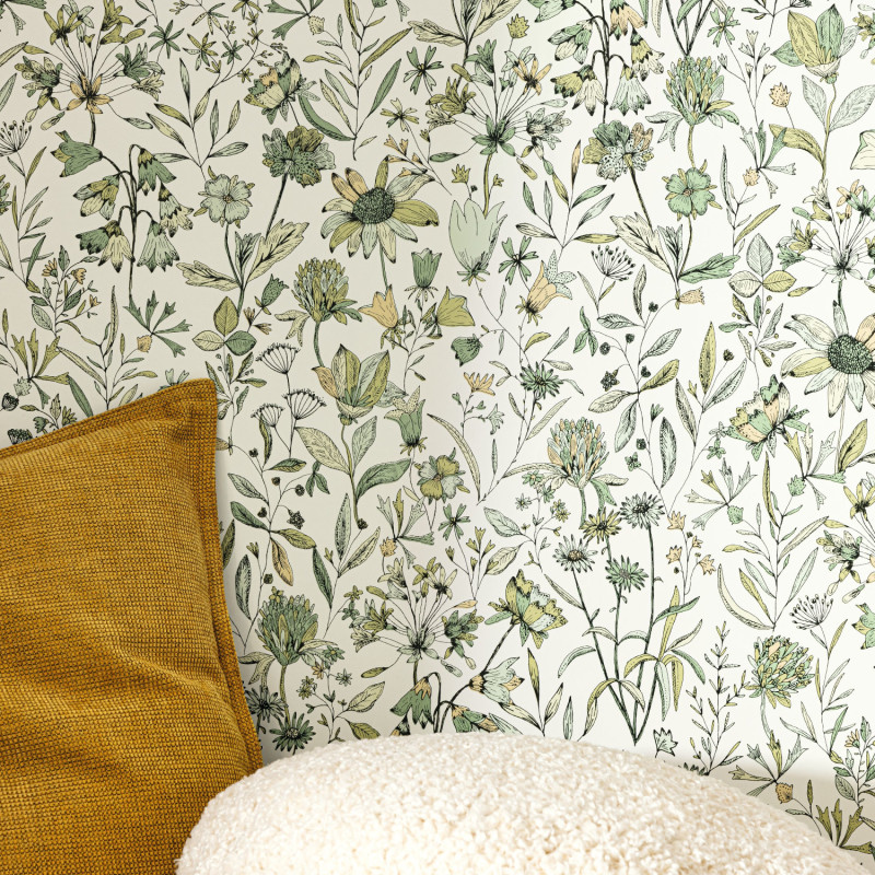 Papier peint vinyle sur intissé Jardin de Giverny vert jaune - Art Of Botany - Caselio - AOB103000798