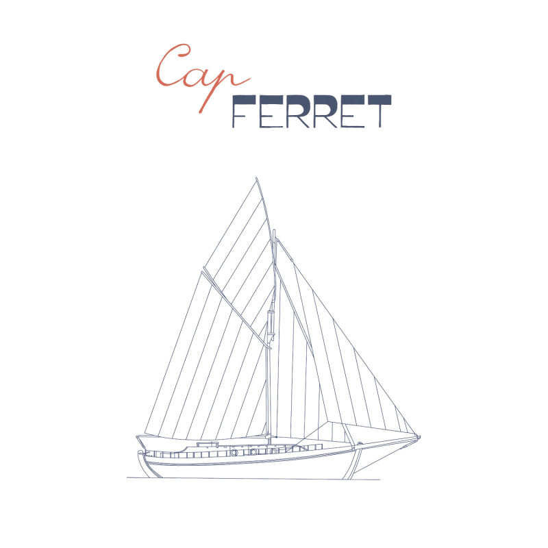 Affiche Voilier du Cap Ferret bleu marine - 30x40 cm - Seaside - Casadeco - SEAS201656502