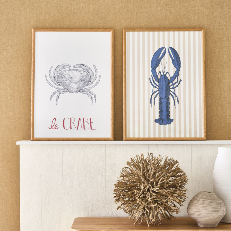Affiche Clarisse L'Écrevisse bleu et beige - 30x40 cm - Seaside - Casadeco - SEAS201616102