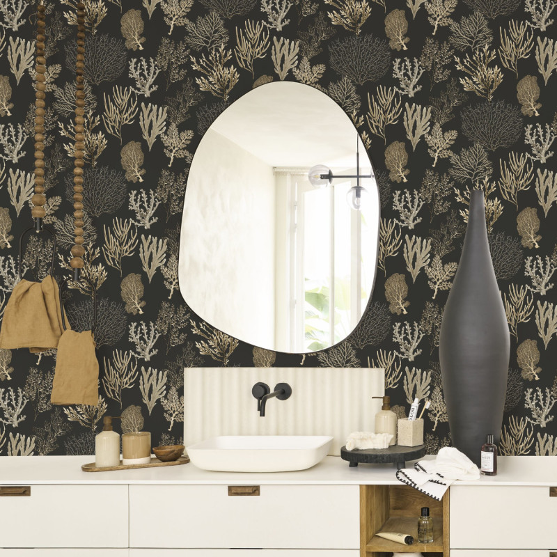 Papier peint vinyle sur intissé Corail noir fusain - Seaside - Casadeco - SEAS83979808