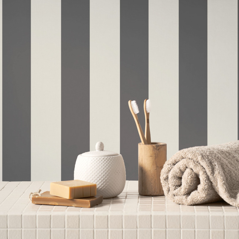 Papier peint vinyle sur intissé Rayure Baltic blanc charbon - Seaside - Casadeco - SEAS29259984