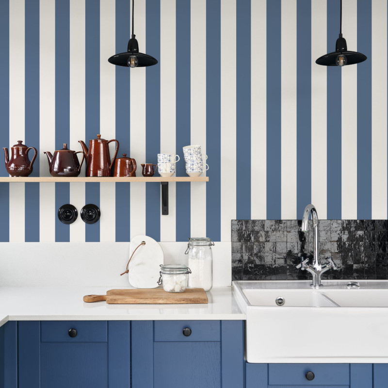 Papier peint vinyle sur intissé Rayure Baltic blanc bleu marine - Seaside - Casadeco - SEAS29256520