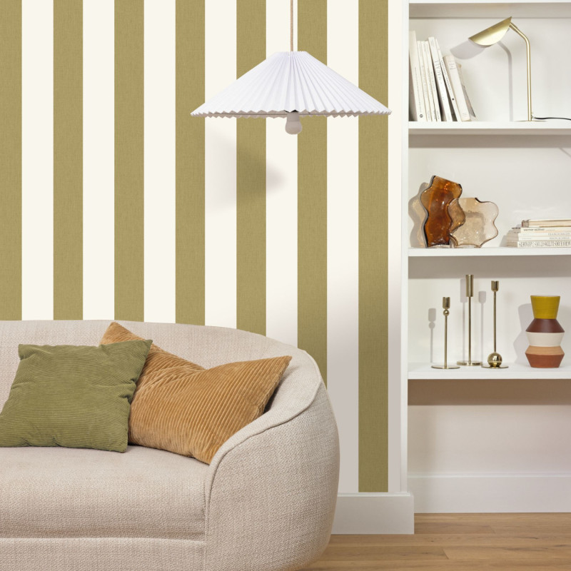 Papier peint vinyle sur intissé Linen Lines vert olive - Line Up - Caselio - LNP104047372